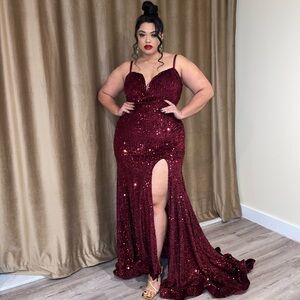 Burgundy Sequin evening dress 1X